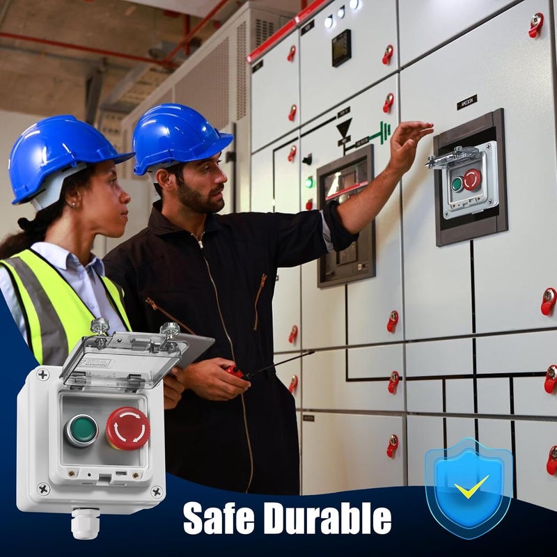 Manesi IP67 Outdoor Waterproof Box 2 Push Button (Letter) Emergency Stop Button Momentary Push Button Button with Protective Cover Anti-misoperation Switch - Image 5